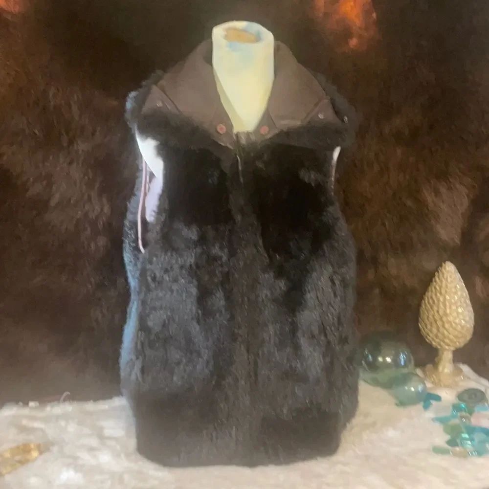 Andrew Marc Opossum Fur Leather Bomber Vest S (5223W)